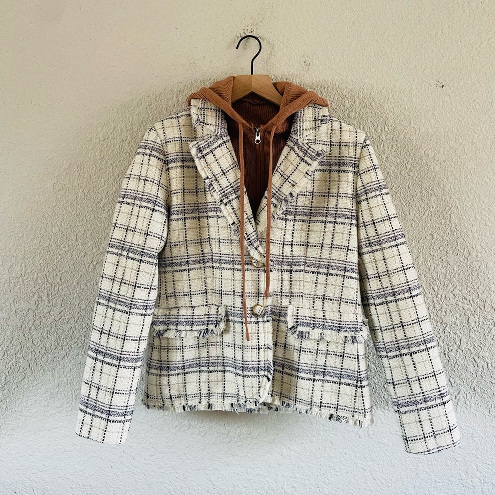 Anthropologie Hooded Dickie Tweed Blazer